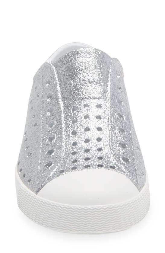 Native Shoes Kids' Jefferson Bling Glitter Slip-on Vegan Sneaker In Silver Bling/ Shell White