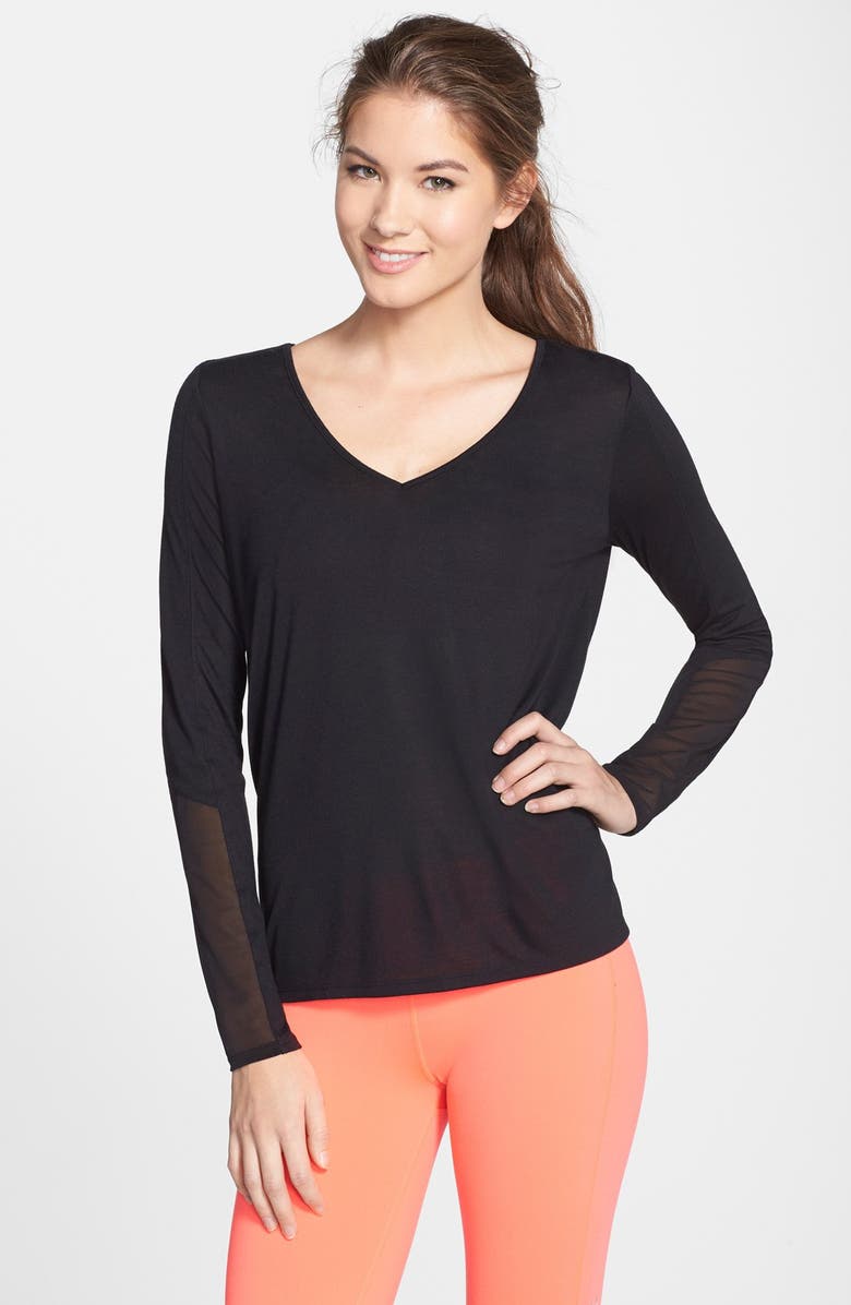 Alo 'Valley' Mesh Inset T-Back Top | Nordstrom