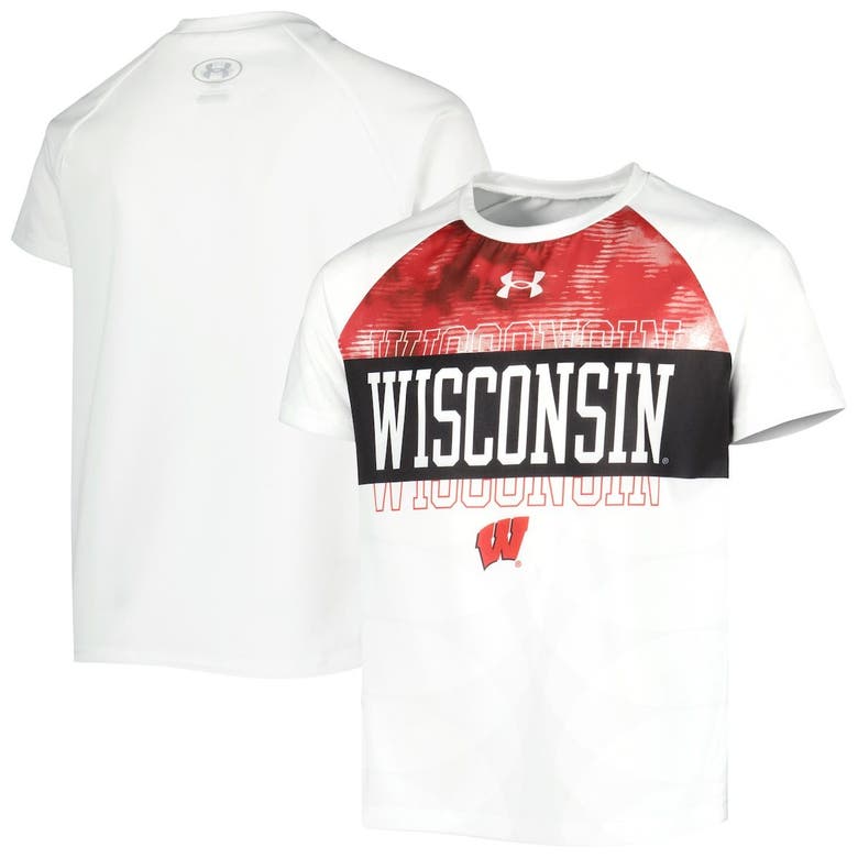 Under Armour Kids' Youth  White Wisconsin Badgers Gameday Print Raglan T-shirt