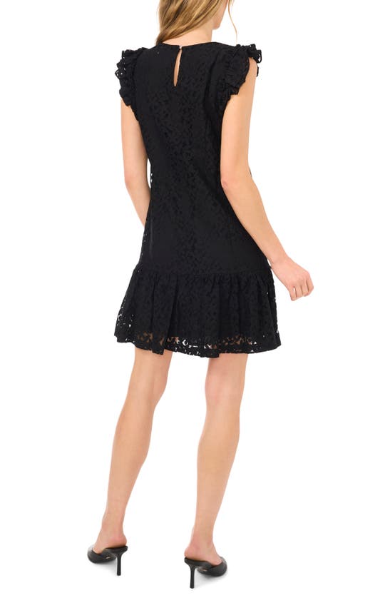 Shop Cece Floral Ruffle Sleeve A-line Dress In Rich Black