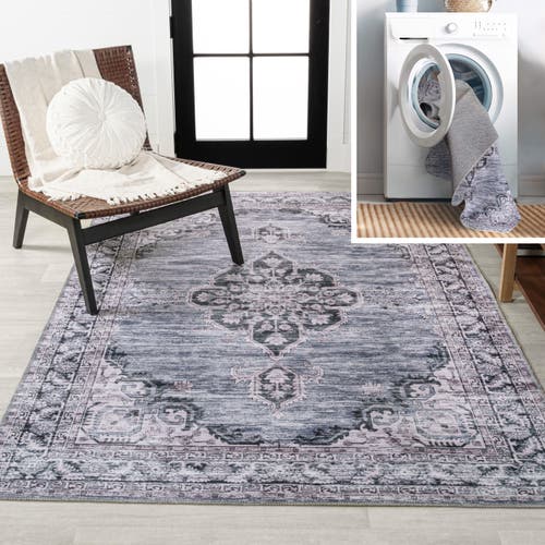 Jonathan Y Wincer Chenille Cottage Medallion Machine-washable Area Rug In Navy/gray/black