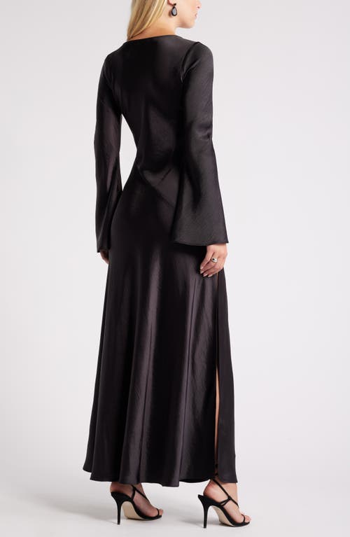 Shop Open Edit Long Sleeve Bias Cut Satin Maxi Dress In Black