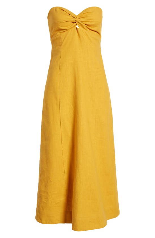 Shop Lost + Wander Elia Strapless Linen & Cotton Midi Dress In Marigold