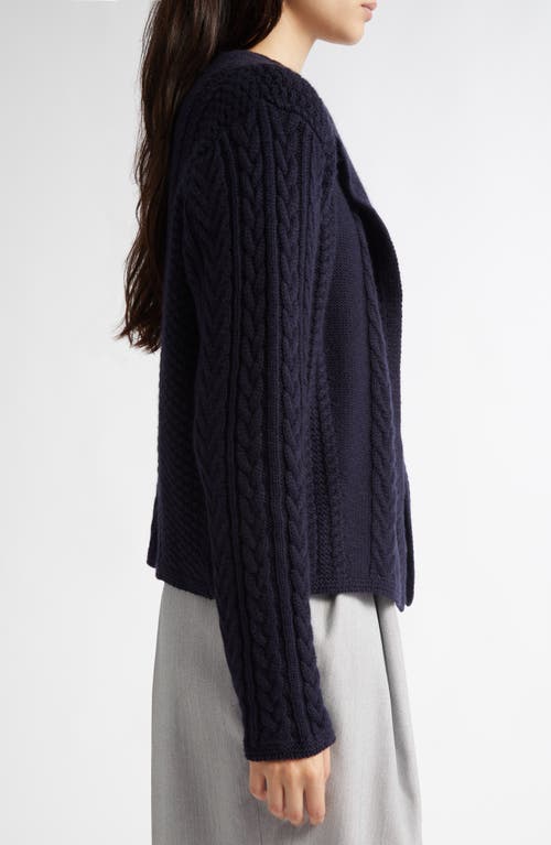 Shop Johnstons Of Elgin Aran Waterfall Collar Cashmere Cable Stitch Cardigan In Dark Navy