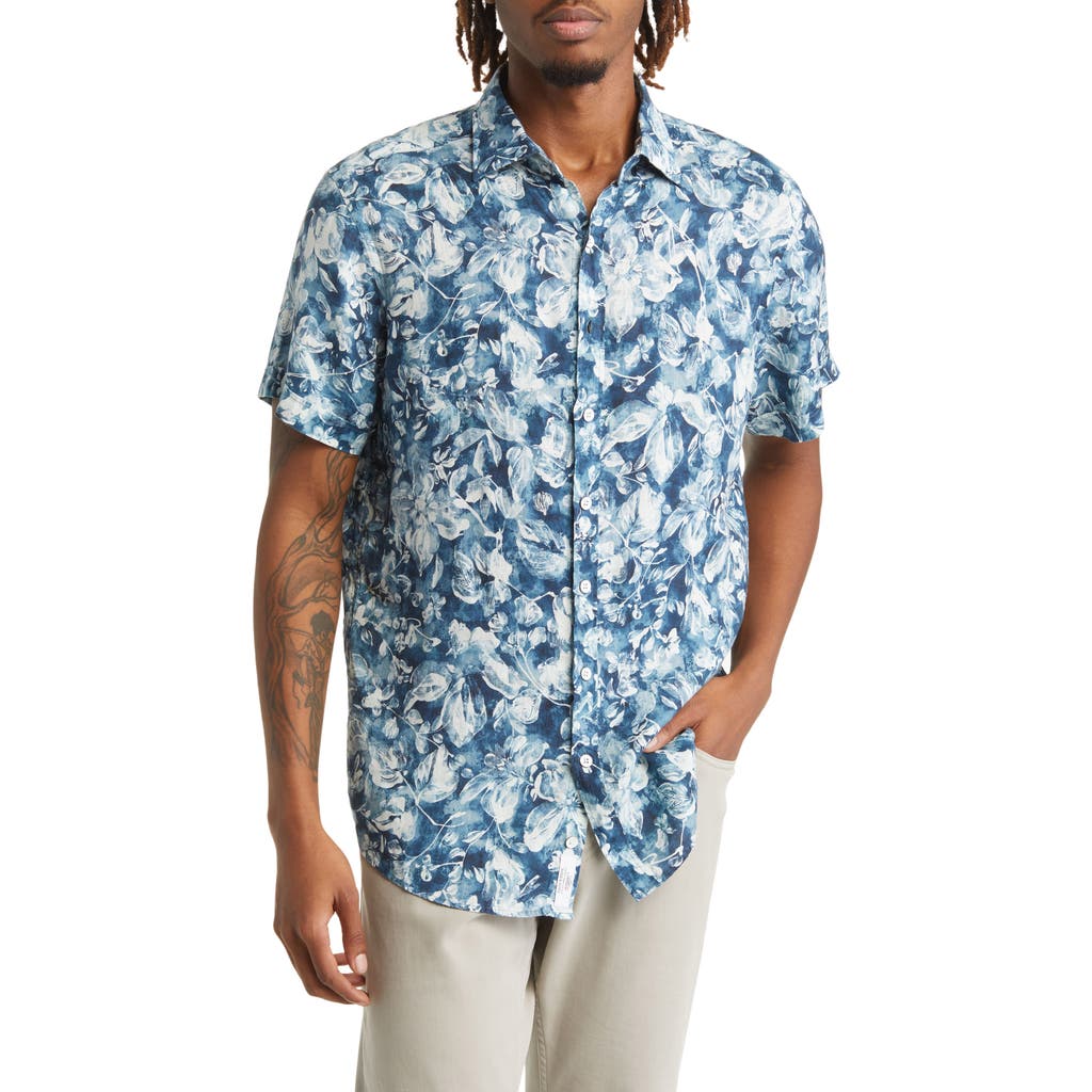 Rodd & Gunn Mount Hutt Sports Fit Floral Short Sleeve Linen Button-up Shirt In Dark Teal