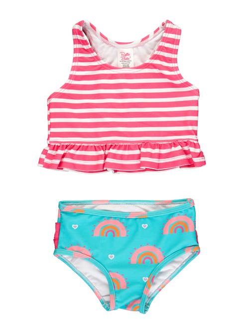 Shop Rufflebutts Girls Upf50+ Peplum Tankini In Catching Rainbows