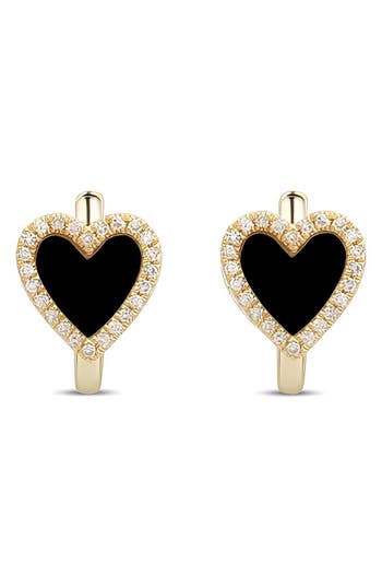 Gabi Rielle Effortless Staples Onyx Inlay Heart Huggie Hoop Earrings In Gold/onyx