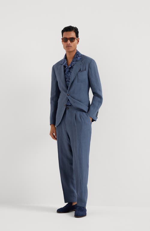 Shop Brunello Cucinelli Linen Canvas Trousers In Indigo