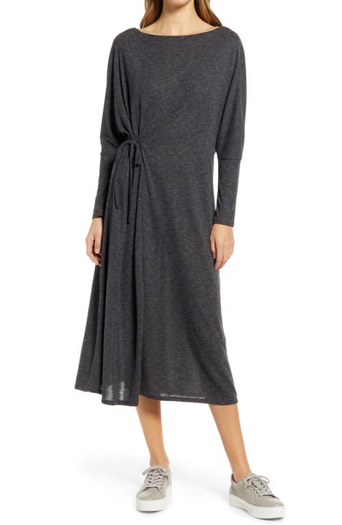 Caslon(R) Cozy Long Sleeve Knit Wrap Dress in Grey Dark Charcoal Heather