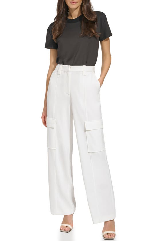 Shop Dkny Straight Leg Crepe Cargo Pants In Ivory