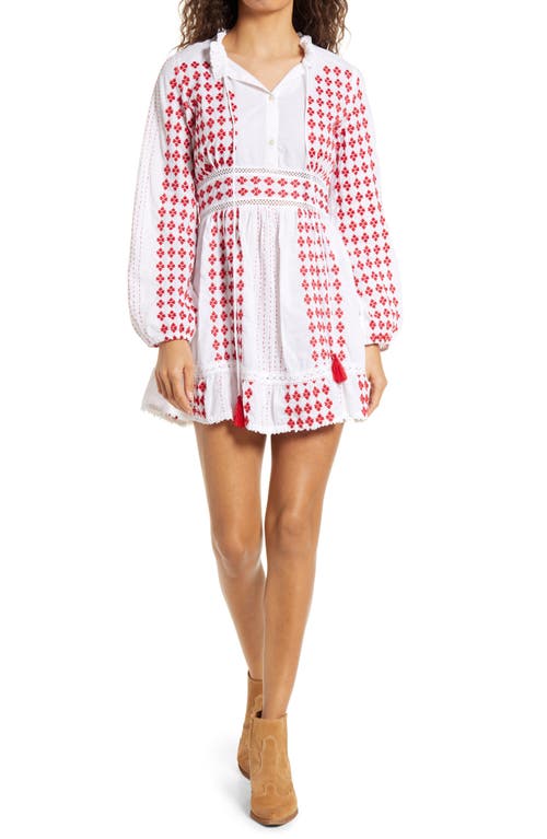 Area Stars Tia Embroidered Long Sleeve Minidress in White Red