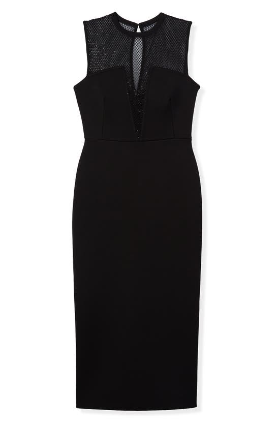 ST. JOHN SHIMMER MESH & MILANO KNIT MIDI DRESS