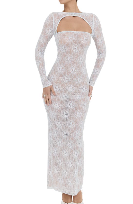 Shop Mistress Rocks Cutout Open Back Long Sleeve Floral Lace Maxi Dress In Baby Blue