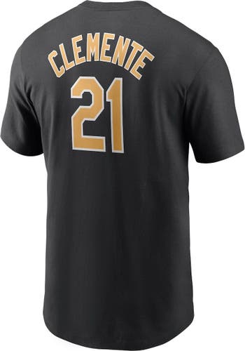 Men's Nike Roberto Clemente Black Pittsburgh Pirates Cooperstown Collection  Name & Number T-Shirt