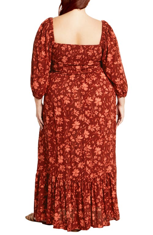 City Chic Kaylee Floral Smocked Bodice Maxi Dress In Rust Floral