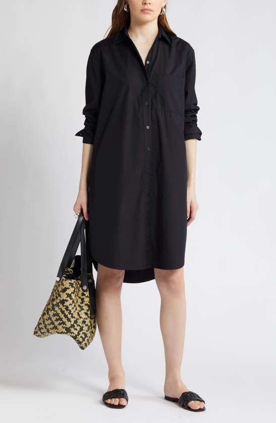 Shop Nordstrom Long Sleeve High-low Shirtdress In Black