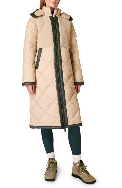 Sweaty Betty Navigate Long Hooded Mixed Media Coat in Dove Beige at Nordstrom, Size X-Large