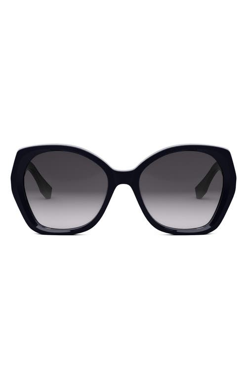 'Fendi Lettering 57mm Gradient Butterfly Sunglasses in Shiny Blue /Gradient Smoke at Nordstrom