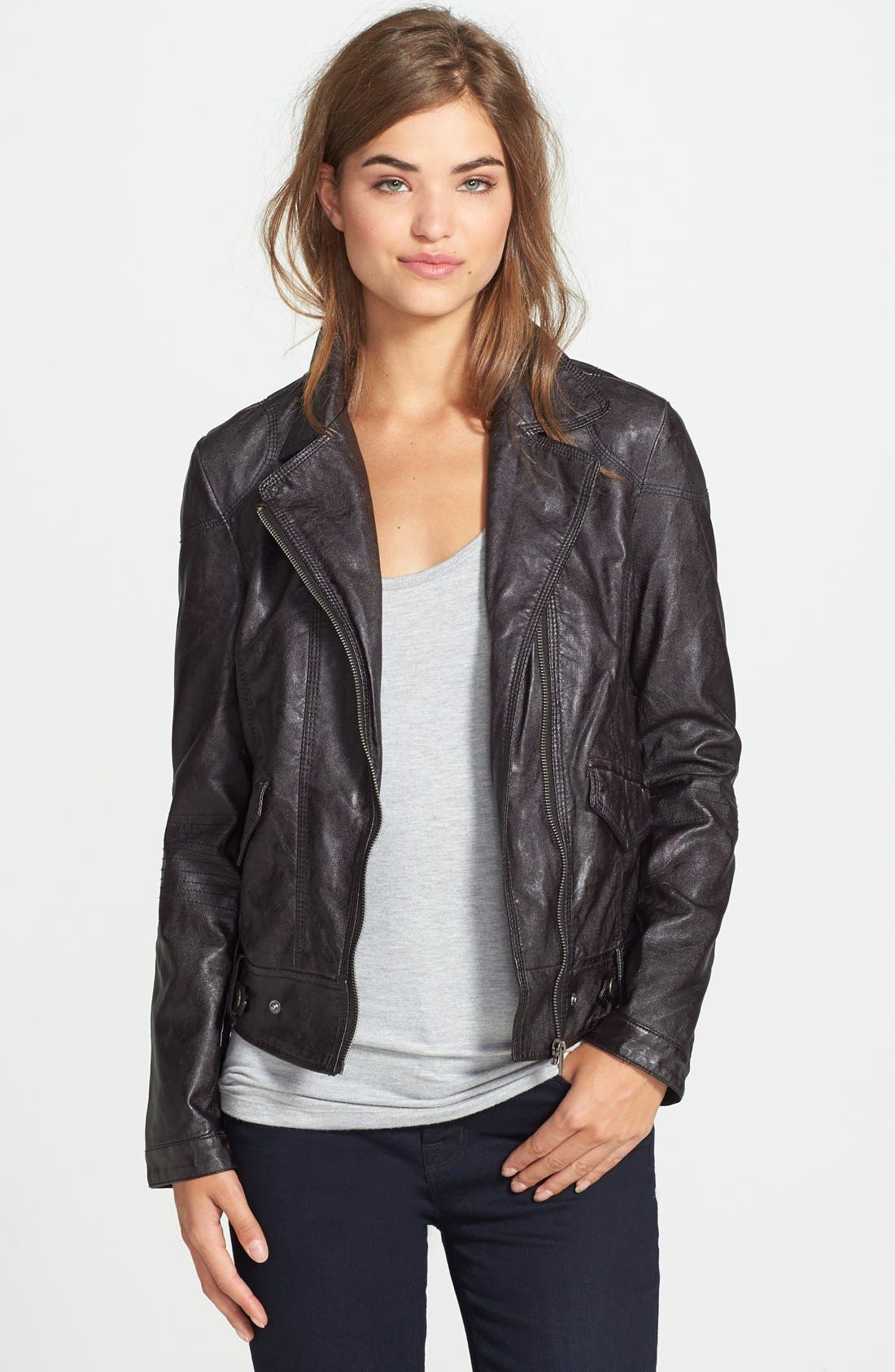 distressed faux leather jacket
