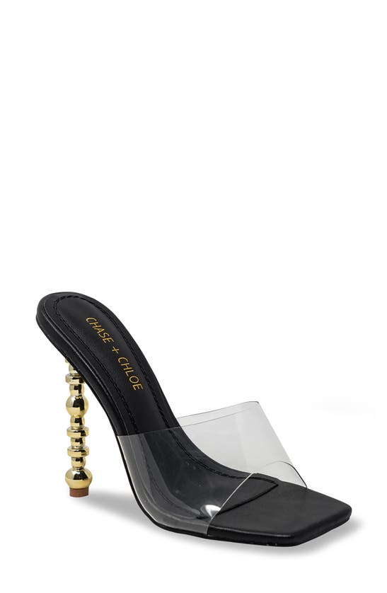 Chase & Chloe Geneva Heeled Sandal In Clear Black