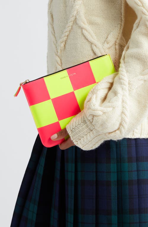 COMME DES GARÇONS COMME DES GARÇONS WALLETS LARGE FLUO SQUARES LEATHER ZIP POUCH 