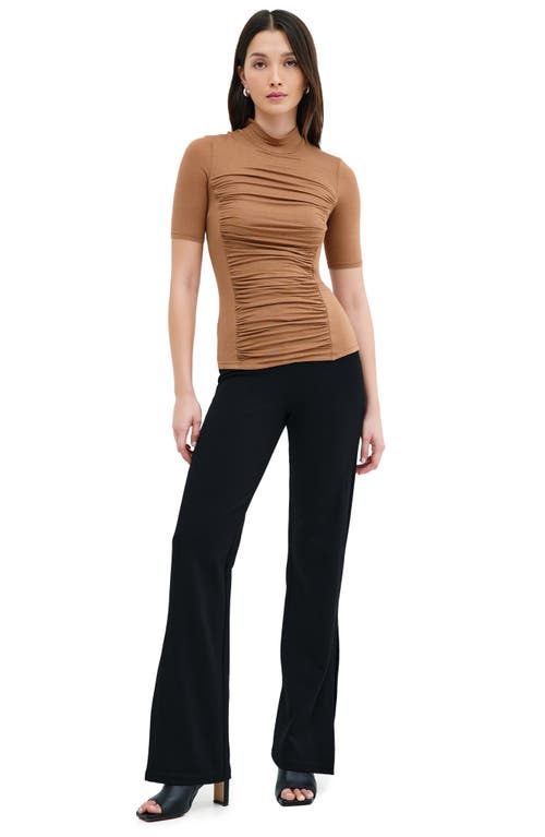 Shop Marcella Logan Ruched Mock Neck Top In Chestnut Brown