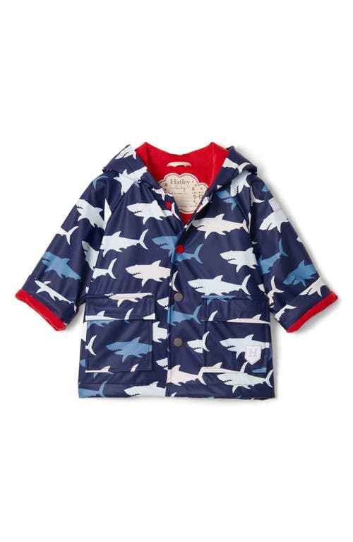 Hatley Hungry Sharks Color Changing Hooded Raincoat in Blue