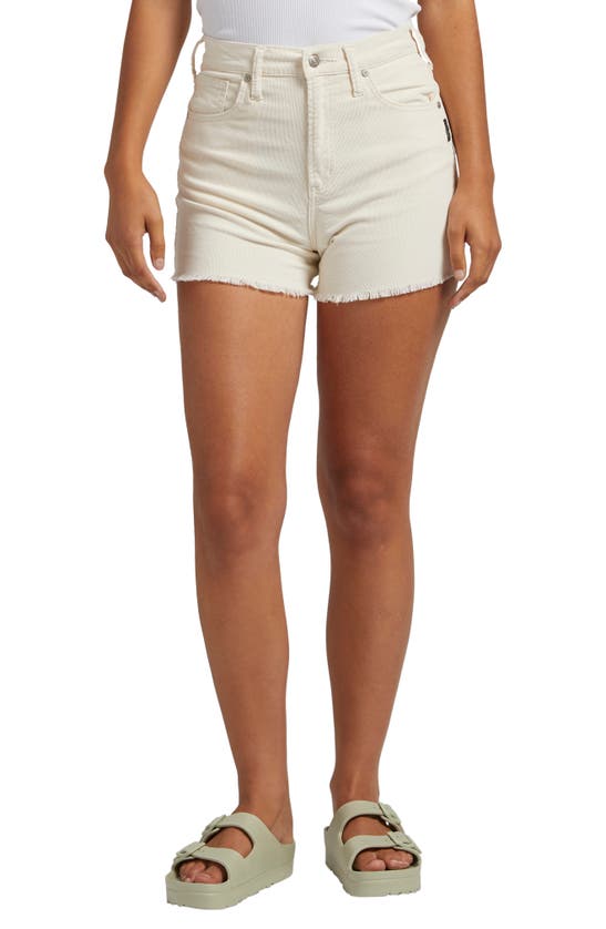 Silver Jeans Co. Highly Desirable High Waist Stretch Corduroy Cutoff Shorts In Off White