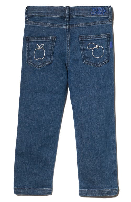 Shop Mon Coeur Kids' Apple Appliqué Denim Jeans In Denim/green