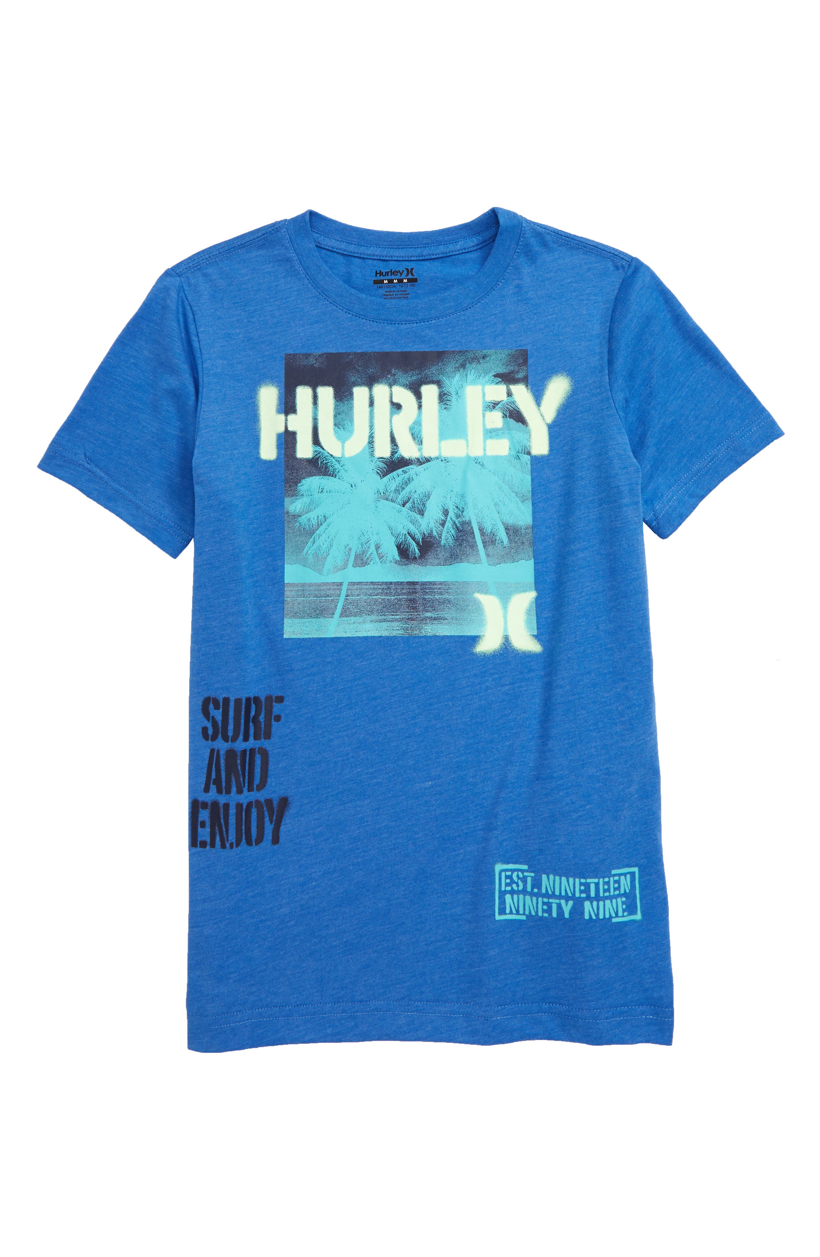 Hurley Kids' Stencil Beach Graphic Tee In Pacific Blue Heather