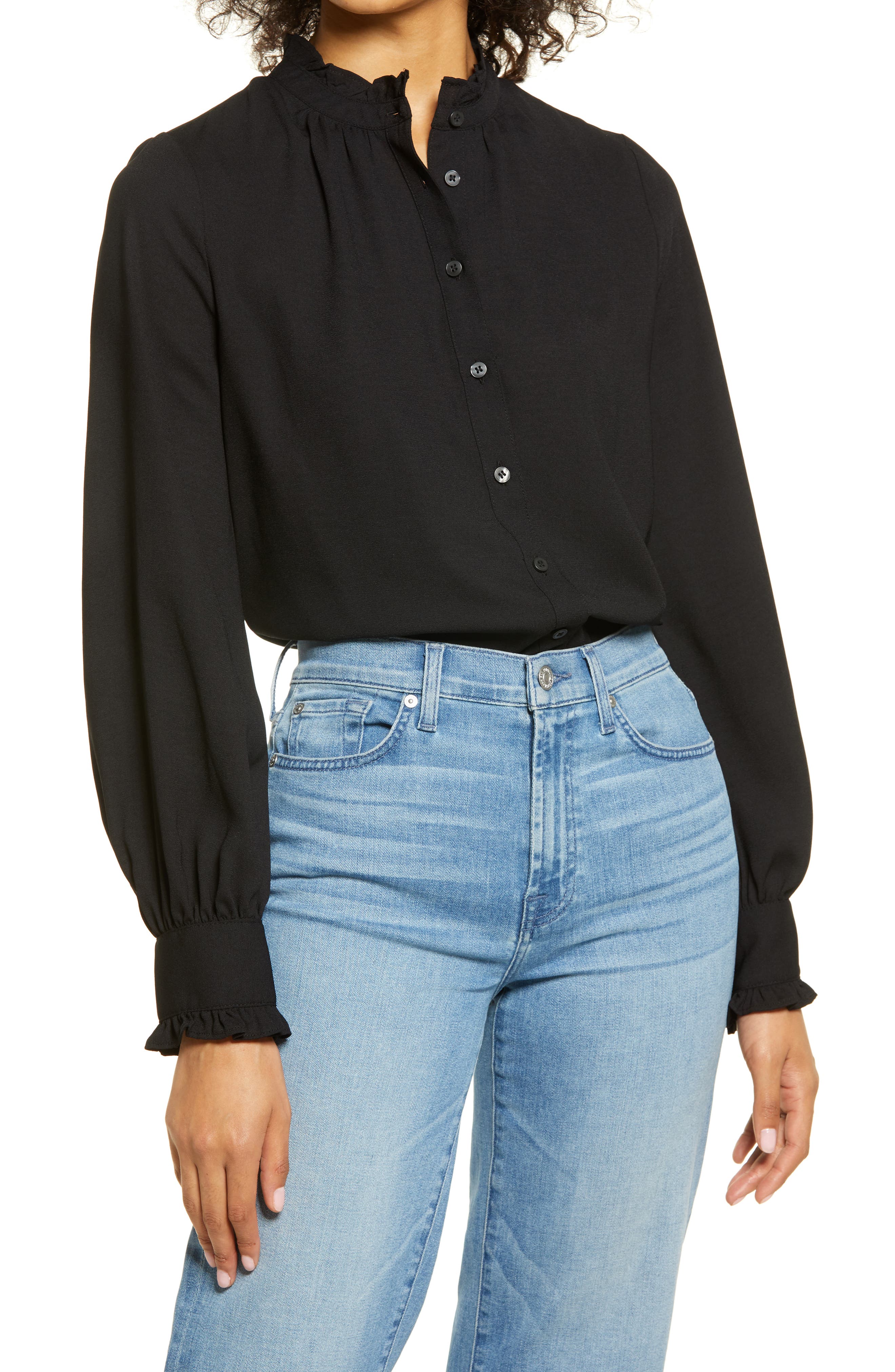 halogen ruffle neck blouse