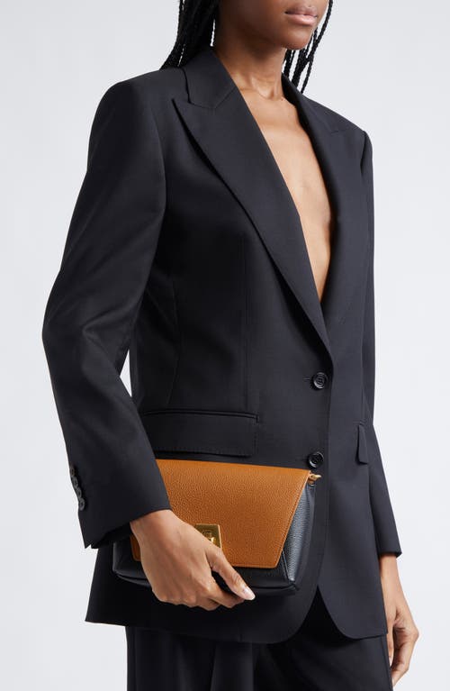 Shop Akris Small Anouk Calfskin Crossbody Bag In Cuoio/black