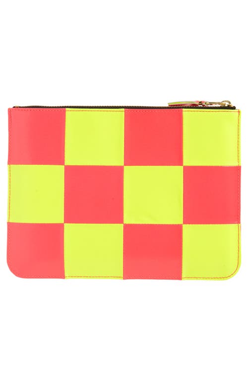 COMME DES GARÇONS COMME DES GARÇONS WALLETS LARGE FLUO SQUARES LEATHER ZIP POUCH 
