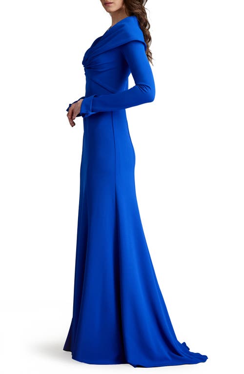 Shop Tadashi Shoji Portrait Collar Long Sleeve Gown In Mystic Blue