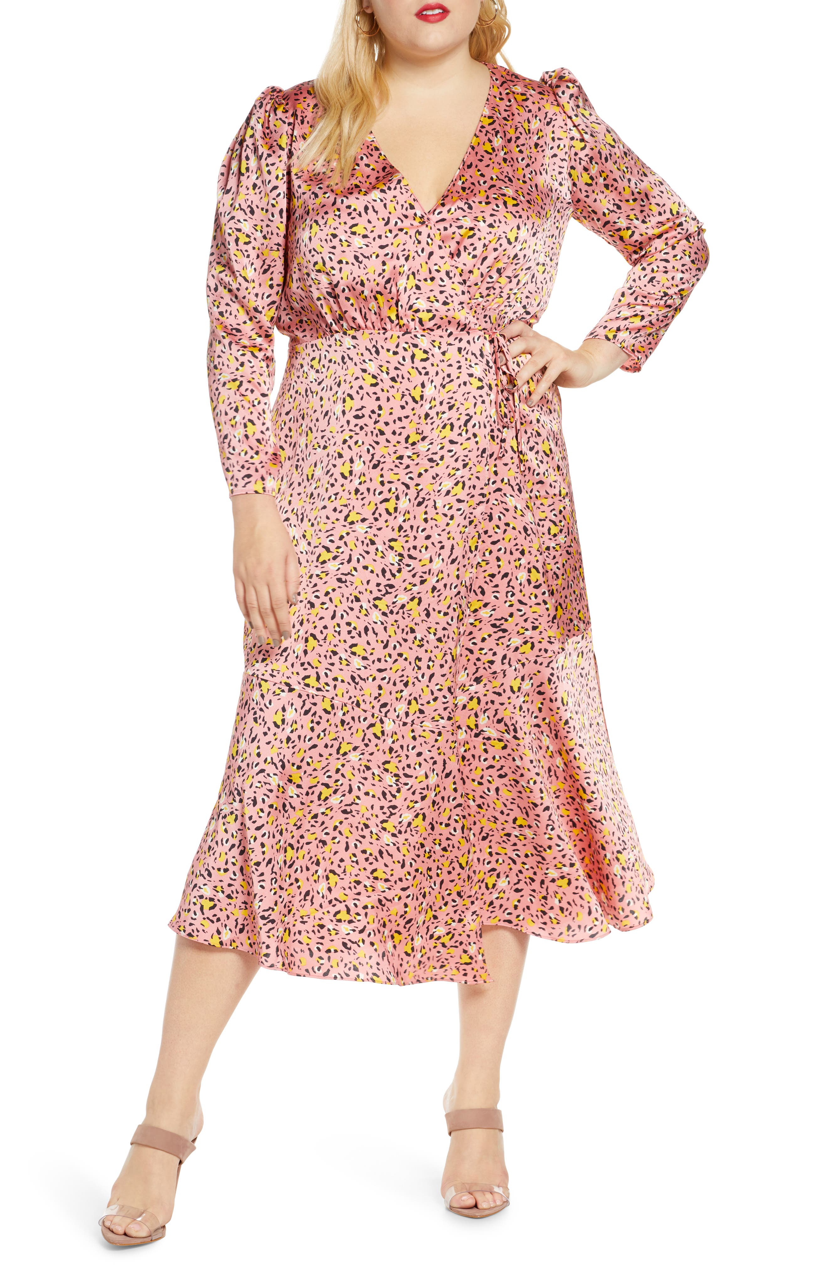 pink satin leopard print dress