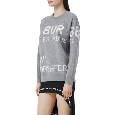 Burberry Horseferry Intarsia Merino Wool Blend Sweater, Grey
