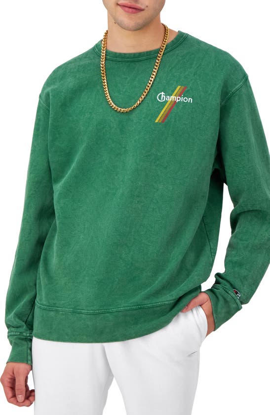 Champion Mineral Dye Long Sleeve Crew Graphic T-shirt In Md Road Sign Green