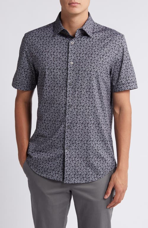 Shop Bugatchi Miles Ooohcotton® Floral Short Sleeve Button-up Shirt In Black