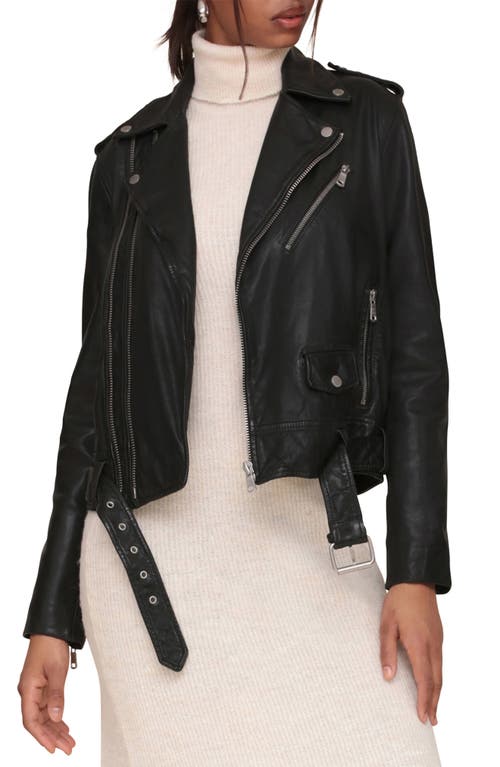 Shop Avec Les Filles Lambskin Leather Double Zip Moto Jacket In Black