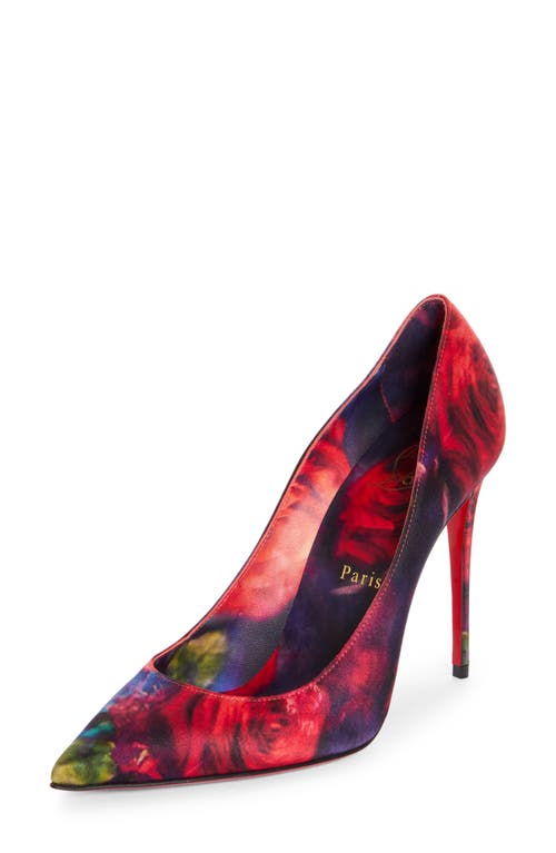 Shop Christian Louboutin Kate Rose Print Silk Satin Crepe Pump In Red Multi/lin Multi