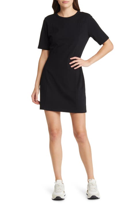 Black Shirt Dress - Knotted Tee Dress - Shirt Dress - Knit Dress