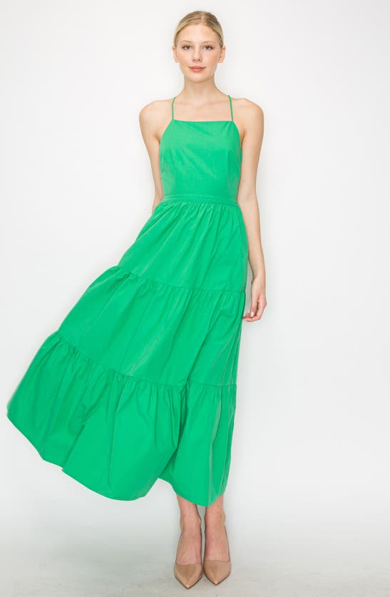Shop Melloday Tiered Fit & Flare Maxi Dress In Green