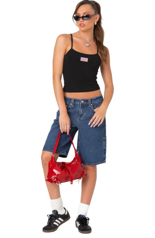 Edikted Star Low Rise Denim Bermuda Shorts In Blue