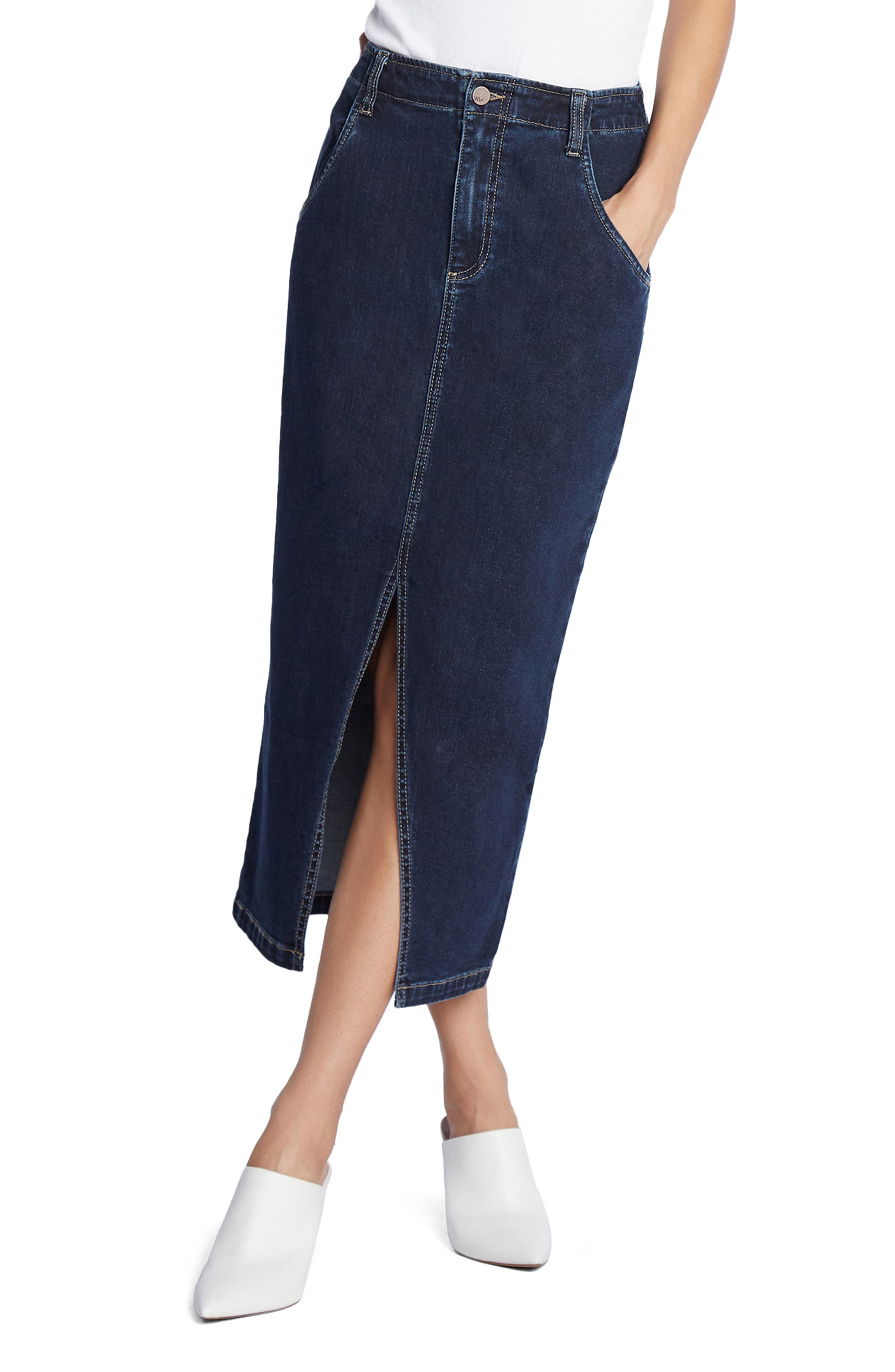 Wash Lab Denim Daily Slit Denim Midi Skirt Nordstrom