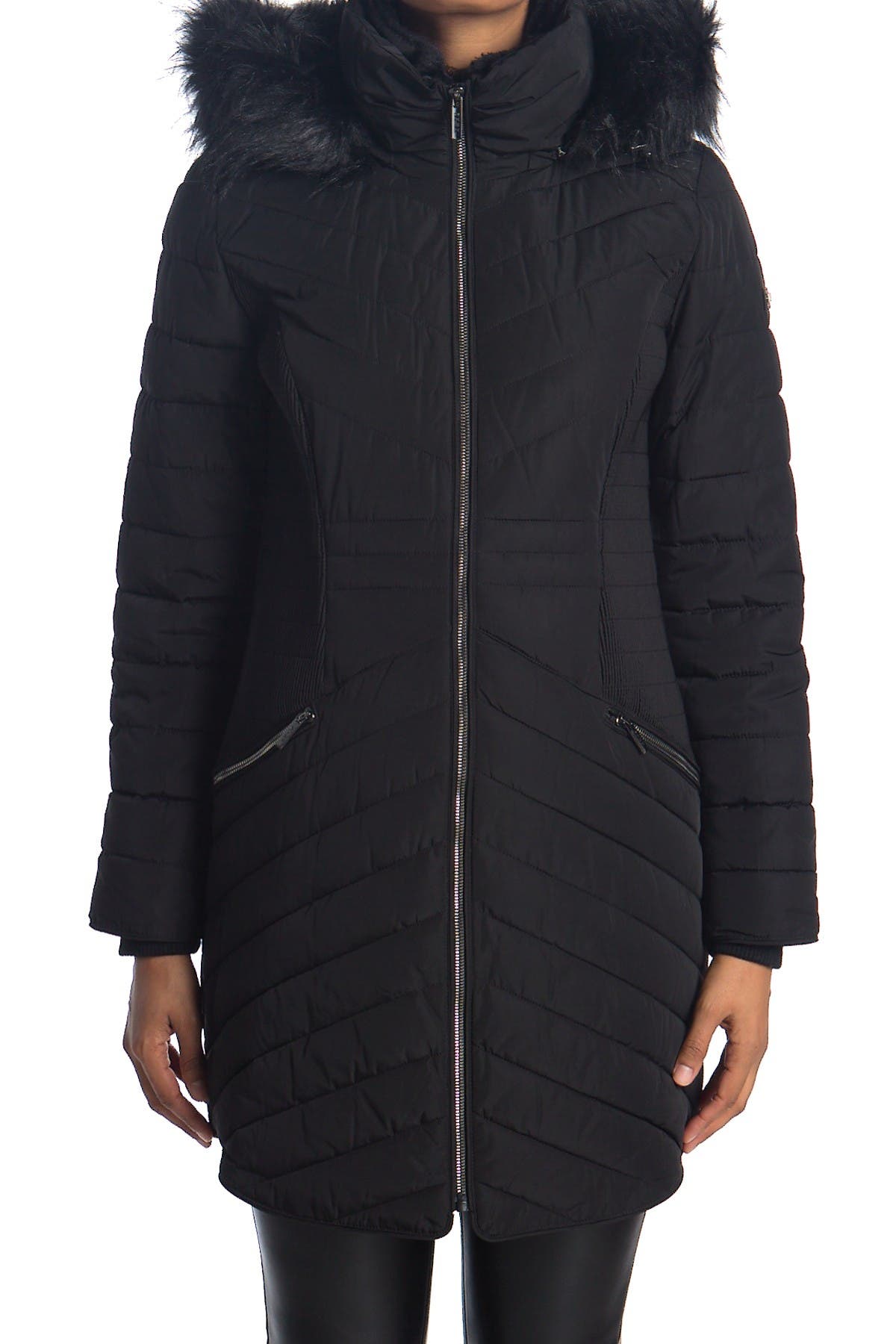 DKNY | Zip Front Faux Fur Trim Puffer Jacket | Nordstrom Rack
