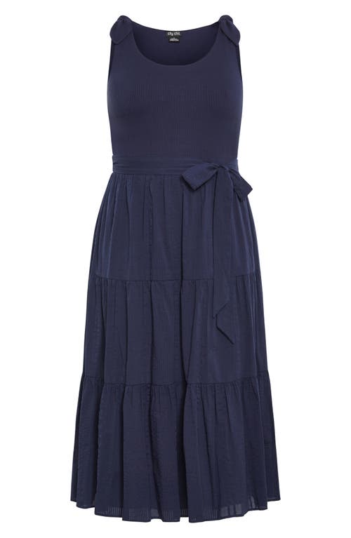 Shop City Chic Hallie Mixed Media Tiered Midi Dress In Navy