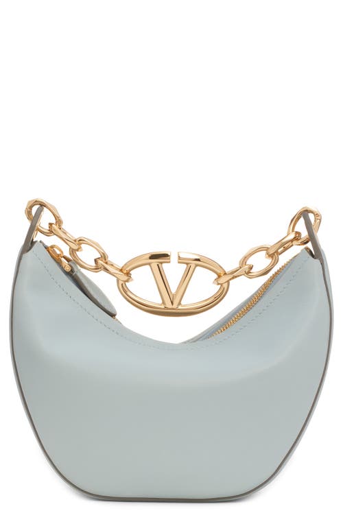 Small VLOGO Moon Hobo Bag with Chain in Blue Porcellana