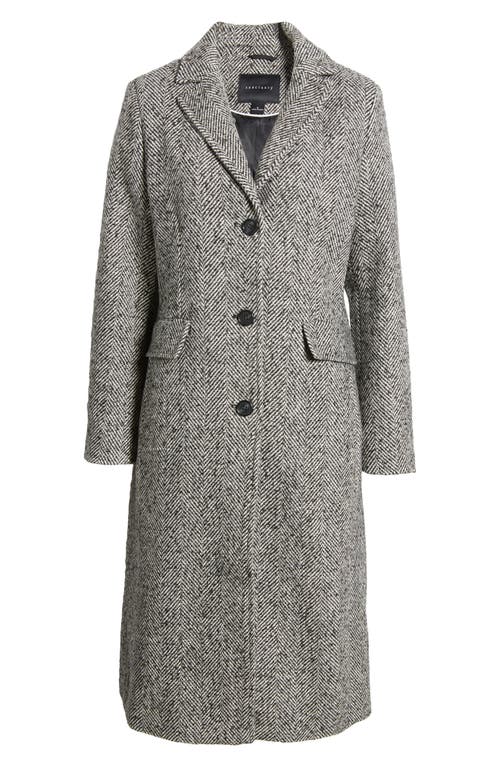 Sanctuary Long Herringbone Coat In Grey White Herringbone