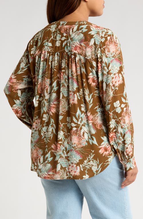 Shop Treasure & Bond Floral Print Long Sleeve Top In Brown Jessa Floral