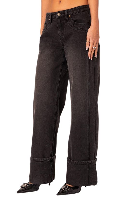 Shop Edikted Vesper Cuffed Wide Leg Jeans In Black